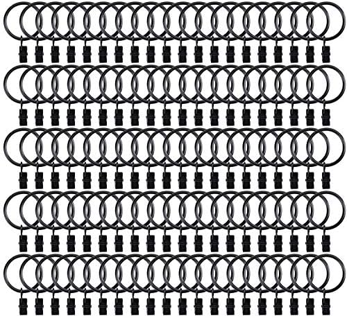 LAWEI 100 Pack Curtain Rings with Clips Hooks, 1.5 Inch Metal Curtain Clips with Ring, Rustproof Decorative Drapery Curtain Clip Rings for Room, Bathroom and Parlor Window, Vintage Black
