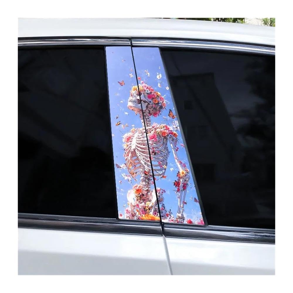 Body Parts 1pair Skull Flowers Sticker Waterproof Sticker Car Door Pillar Vinyl Decal(F)