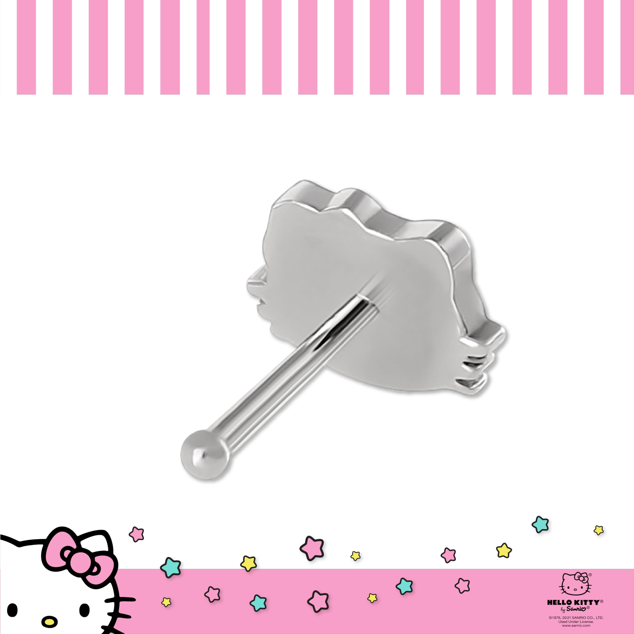 Hello Kitty Nasenringe, 20 g, Edelstahl, Kawaii, niedlich, 316L, gerader Knochen, offizielles Lizenzprodukt von Sanrio