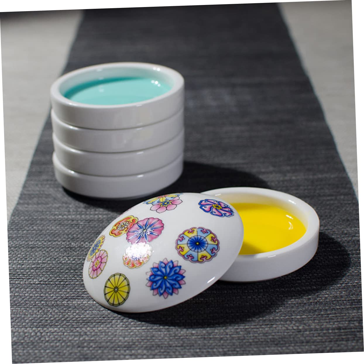PLAFOPE Palette Ceramique Ronde en Céramique, Plateau à Pigments Empilable, Surface Lisse, 1 Set, pour Aquarelle et Peinture, Facile à Transporter