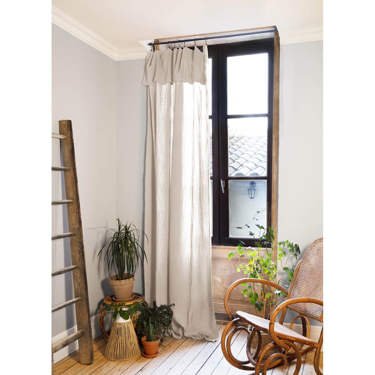 OUREA - Rideau Ajustable 140x300 cm Gaze de Coton Pampa + 8 Anneaux Pince