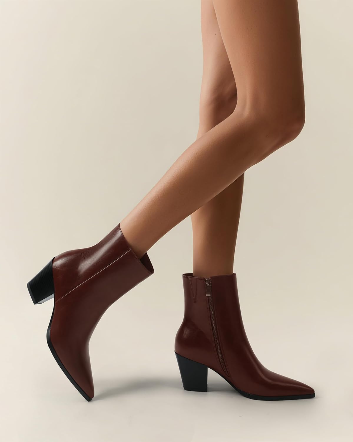 NUMALEO Womens Ankle Boots Chunky Low Heel Pointed Toe Heeled Booties Side Zipper Comfy Fall Winter Boots 2.5" Dress Shoes - Image 2