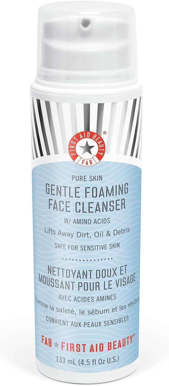 First Aid Beauty Pure Skin Gentle Foaming Face Cleanser, Sensitive Skin Foam Cleanser with Amino Acids - 4.5 oz.