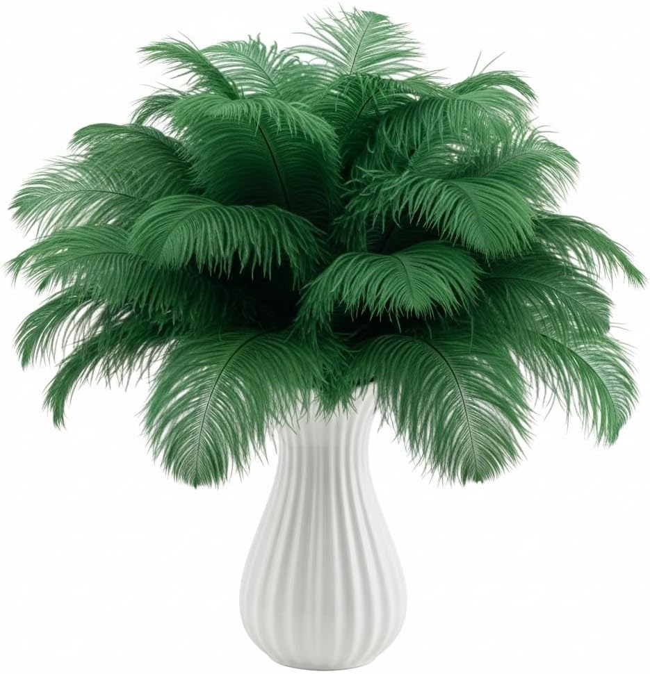 Lamar Feather 20pcs 14-16'' Blackish Green Ostrich Feathers for Wedding Centerpieces, DIY Crafts, Dream Catchers, Party Decor, Floral Arrangement, Bohemian Home Decor (Blackish Green)
