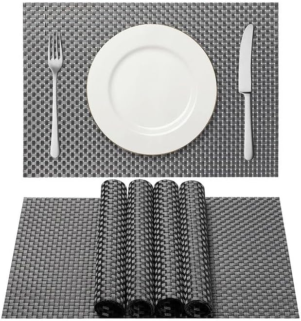 Woven Placemats Western Thermal Insulation Non-Slip Table Mats Plate Home Decoration(Gray)