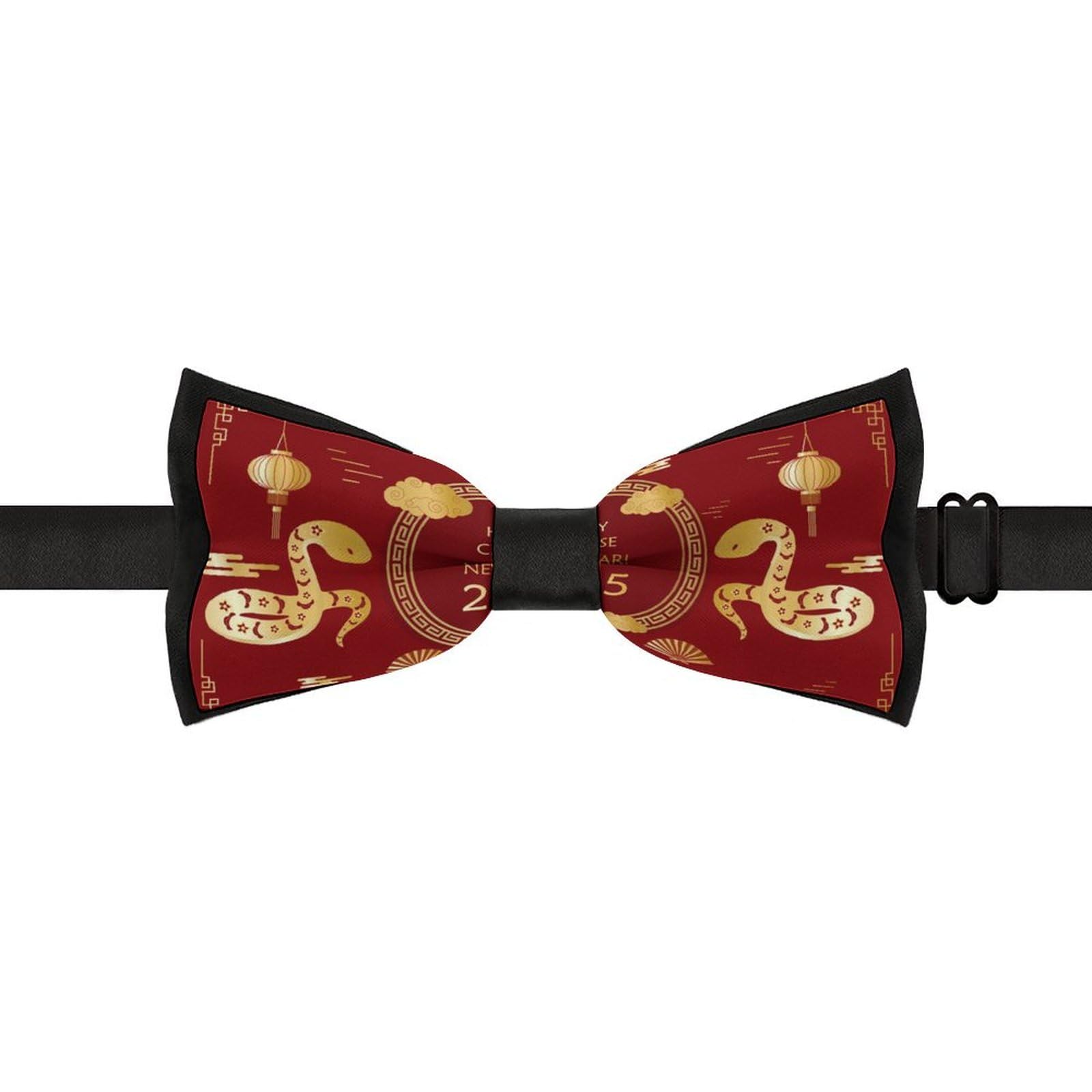 GoasNei Year Of The Snake 2025 Happy Chinese New Year 2025 Bow Tie for Men Adjustable Necktie Funny Tie Neck Ties for Weddings Party