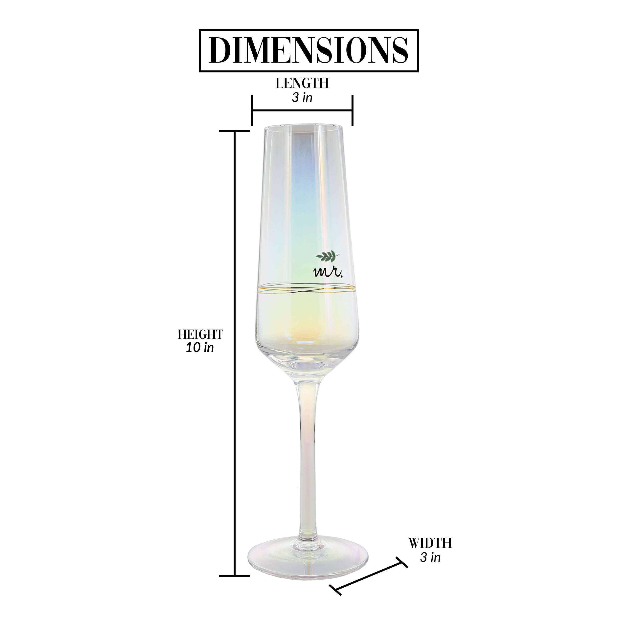 Pavilion Gift Company - Mr. - Flûte à champagne en verre irisé de 237 ml, verre de mariage et flûte à grille-pain, cadeau de mariage pour couple, 1 pièce (lot de 1), 7,6 x 7,6 x 25,4 cm