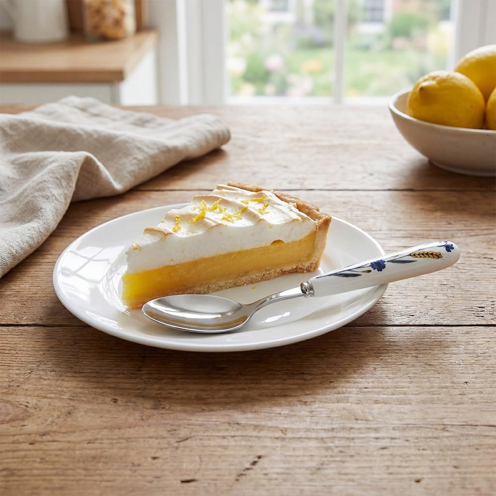 Cuchara de postre de acero inoxidable 18-10 de alta calidad, SUS304, 6.5 pulgadas, 16.5 cm, con mango de cerámica de flor azul de trigo pintado a mano, para el hogar, cocina, restaurante, fiesta (8