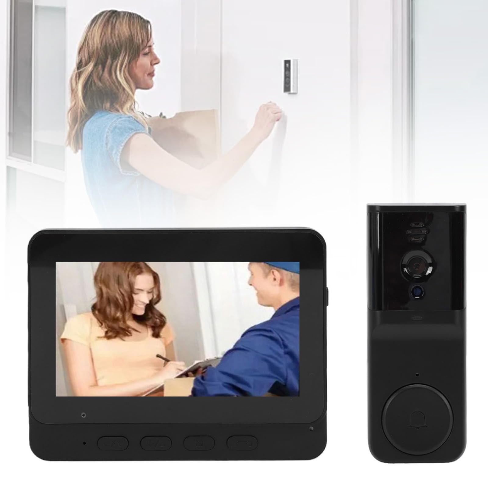 banapoy Videocitofono 4,3 Pollici con Monitor Wireless a 2 Vie | Campanello Citofono Intelligente Versione Notturna, Esterno Interni, Villa, Appartamento, Ufficio, Casa, Resistente All'Acqua