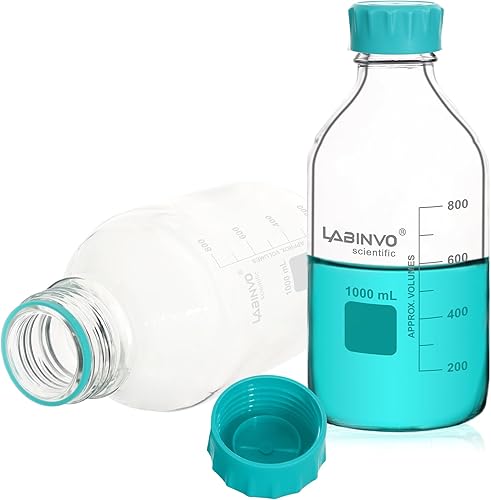 Botellas redondas de vidrio, 12 piezas de botella de almacenamiento de reactivo de vidrio de borosilicato vol.3.4 fl oz con tapón de rosca GL45,