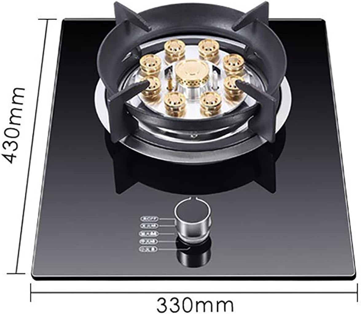Burner Gas Cooker gas hob 33cm Built-in Gas Hob, Nine Cavity Fierce Fire Black Tempered Glass Gas Cooktop, Cast Iron Pan Support, NG/LPG Kit(Lpg)