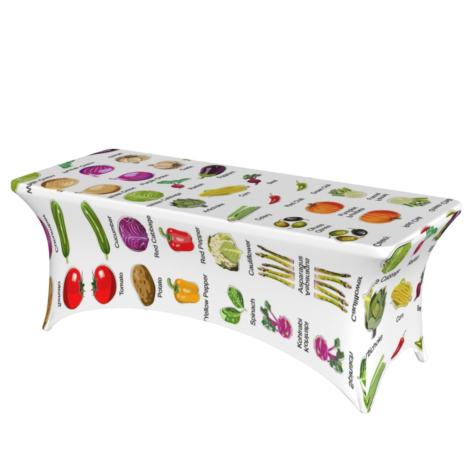 Housse de table extensible rectangulaire en élasthanne 1m80 imprimé légumes EdWal