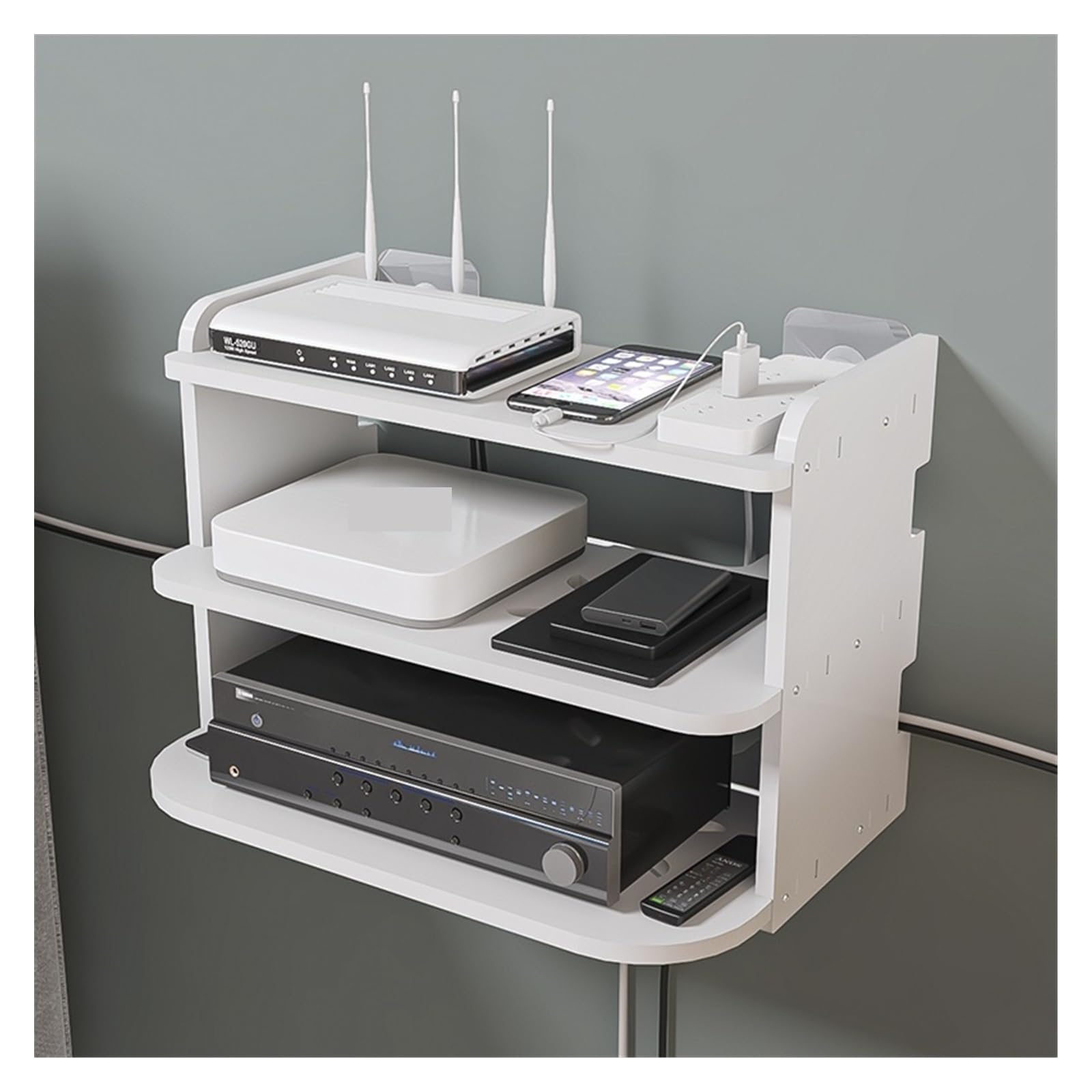 Supporto da Parete per TV Box Router Scaffale per decoder Supporto per Mini PC Lettore Dvd Supporto per Cavi in Alluminio