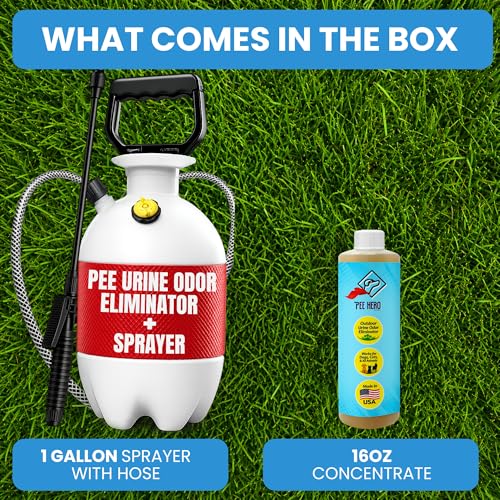 Image of Pee Hero Pet Urine Odor Eliminator Concentrate 1 Gallon Sprayer & 16oz Concentrate (Makes 2 Gallons Solution) | Yard Deodorizer for Dog Urine and Poop | Turf Deodorizer for Pet Urine