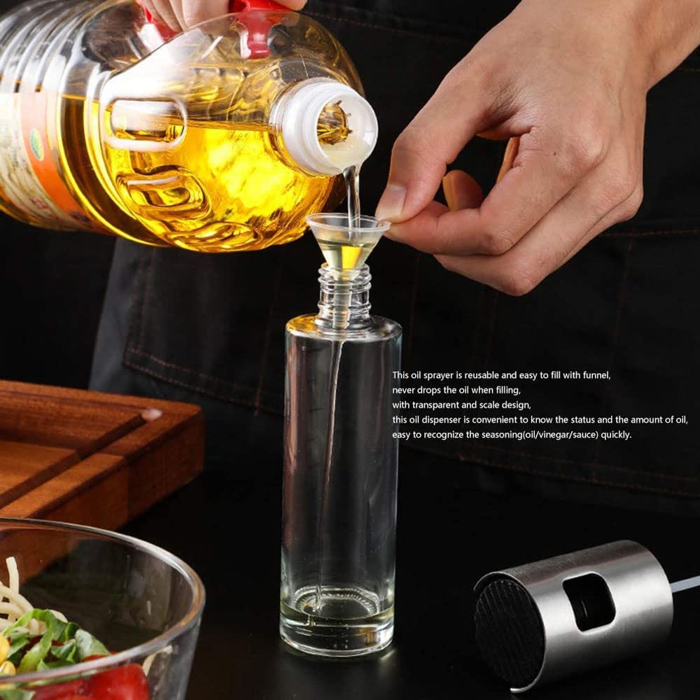 Oliespuit voor Het Koken, 2 stuks 100ml Azijn Mistspraydispenser voor het koken BBQ-salade met Olietrechter Rijgborstel en Reinigingsborstel