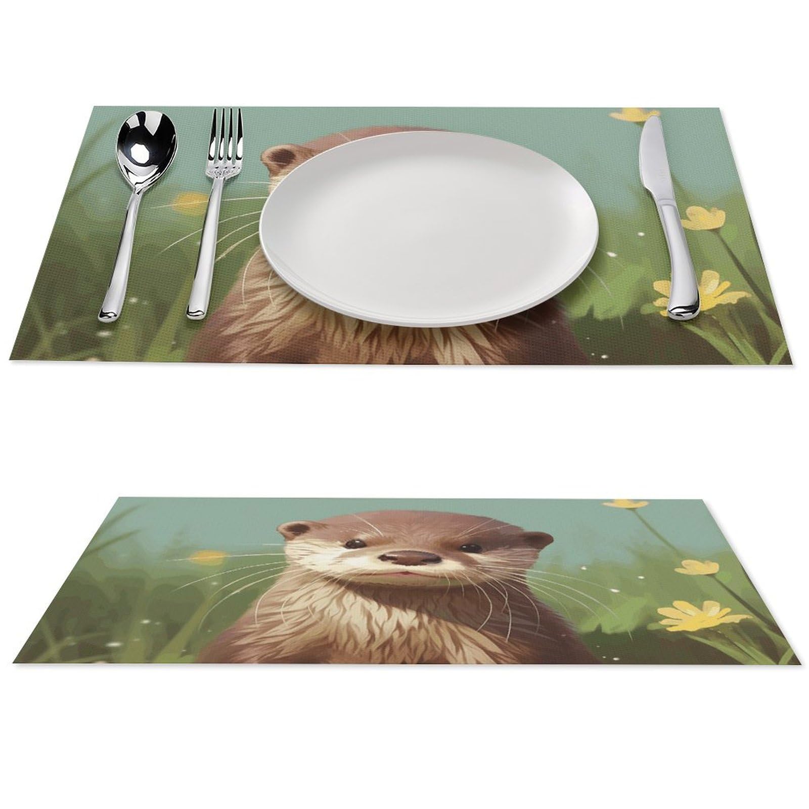 Jtklqbn Cute Otter Placemats Set Of 6 Printed Washable Wipeable Placemat Non-Slip Pvc Table Mats Heat Resistant Place Mats Table Decor For Dining Patio Restaurant