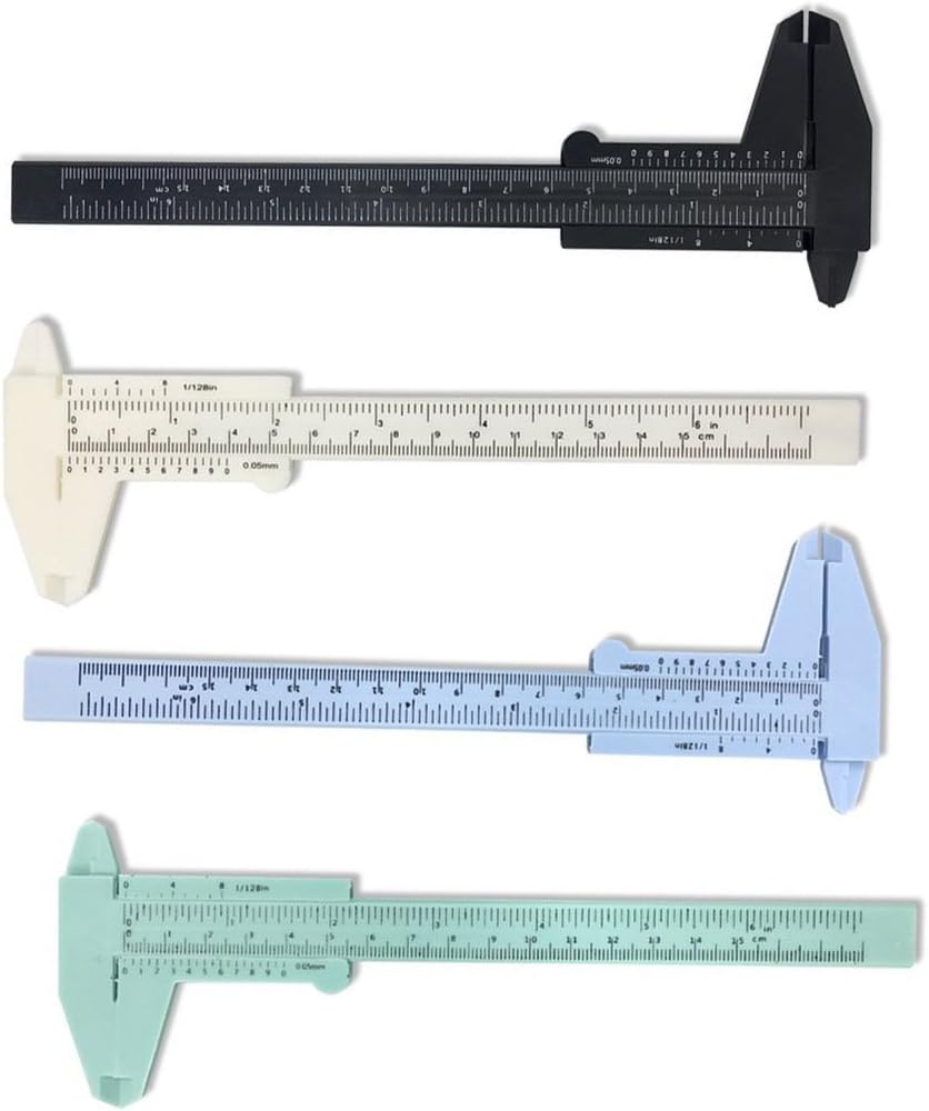 4Pcs Plastic Vernier Caliper, 150MM Mini Colorful Sliding Gauge Ruler Measuring Tool for Jewelry, Permanent Makeup Tattoo Eyebrow Line Lip