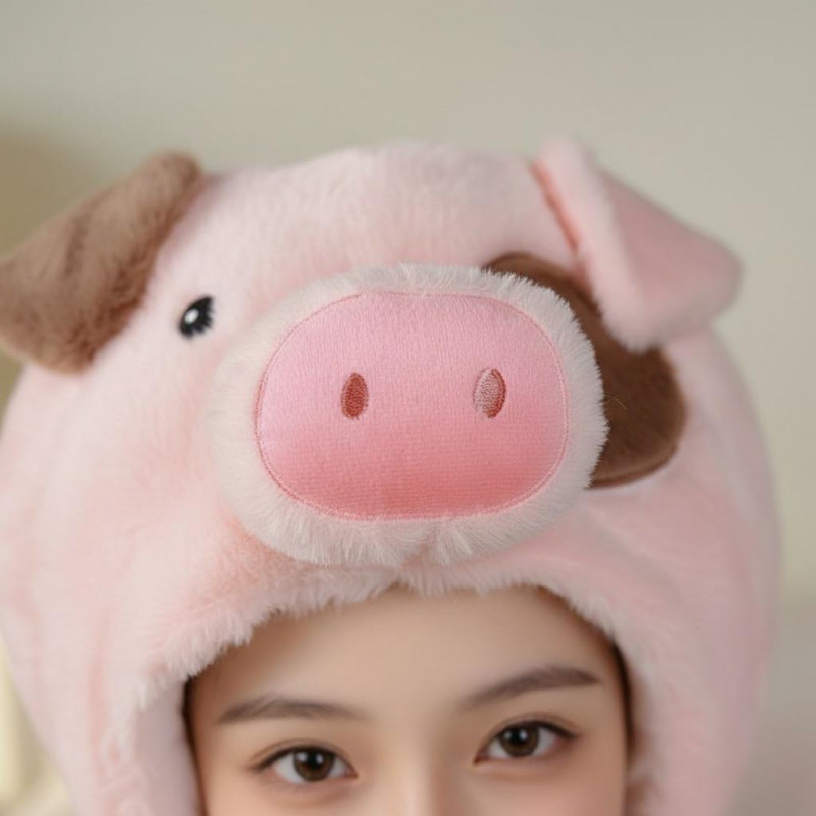 Gorro de Cerdo Rosa de Peluche Sombrero Cabeza de Cerdito de Animal Gorro Disfraz con Calce Mullido y Agradable Felpa Corta y Relleno Pp Adecuado para