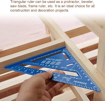 Carpenter Measuring Square Metric Imperial 7 Inches,Aluminum Alloy,90 Degree Thickened Triangle Ruler for Woodworking (blue)