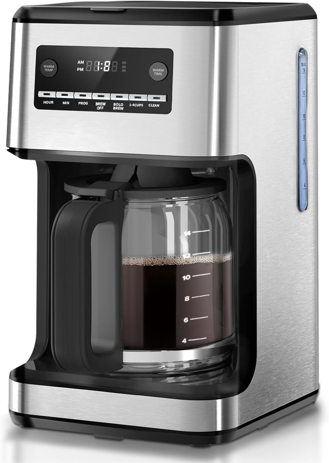 Coffee Maker, 14-Cup Programmable Drip Coffee Makers Machines with Timer, Reusable Filter & Keep Hot Plate, Auto Pause, Self-Cleaning, Stainless Steel