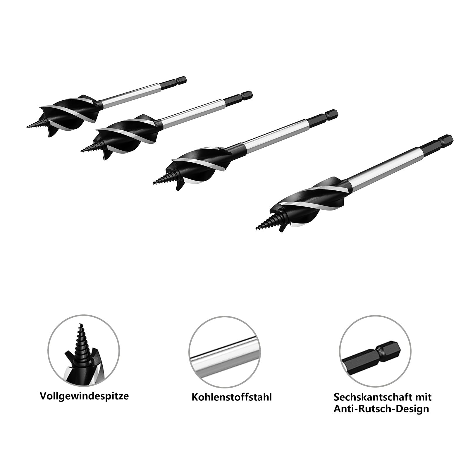 Temolink 4 Piece Wood Drill Bit Set 18/22/28/35 mm, 4-Cutting Design, Hex Shank - Image 3