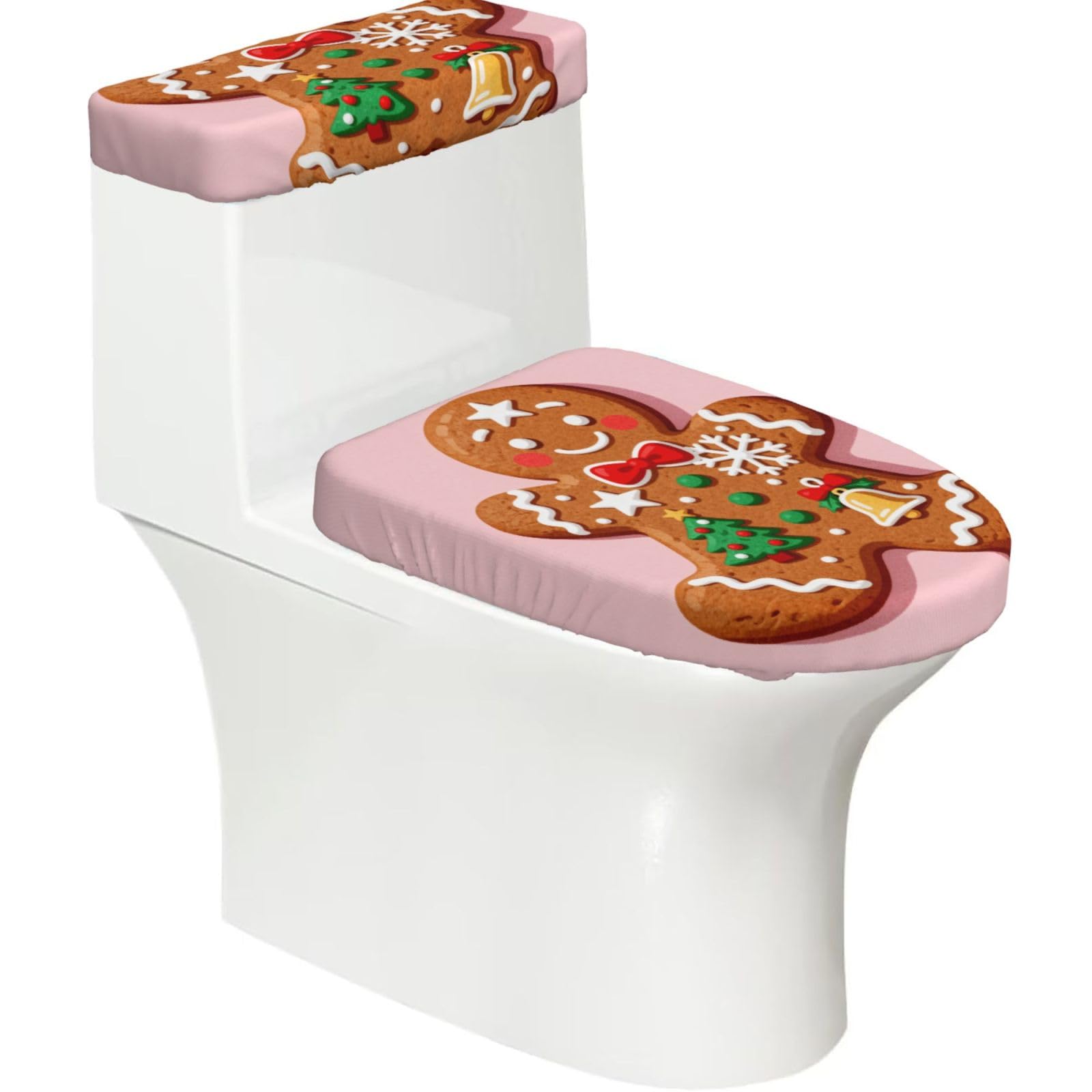 Cookie Elastic Toilet Cover Set of 2-Stretchy Lid and Tank Covers for Bathroom, Soft Washable U Shape Toilet Decor