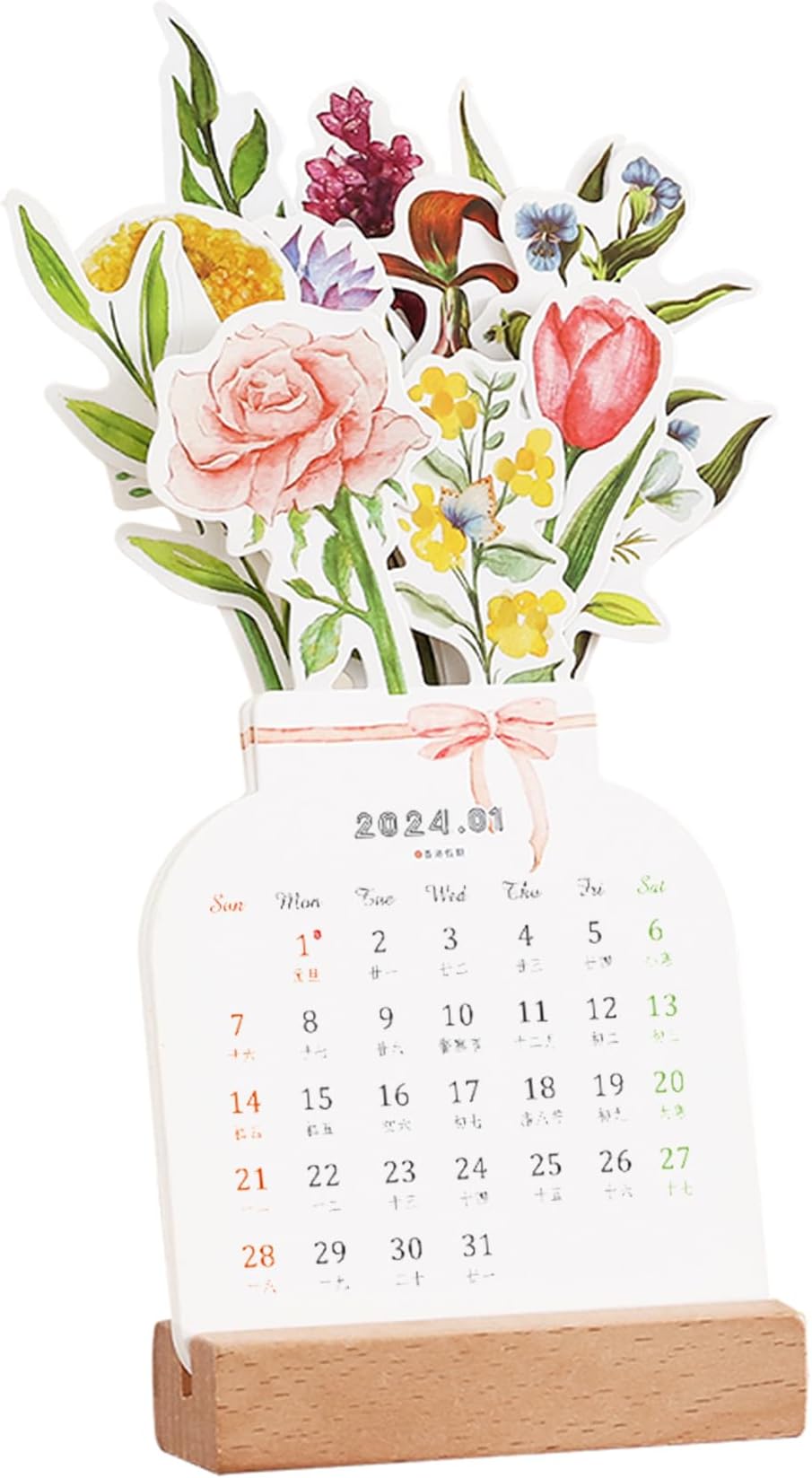 2024 Creative Flower Desk Calendar, Vase Shaped New Year Monthly Calendar Planner 3.9" x 9.4"