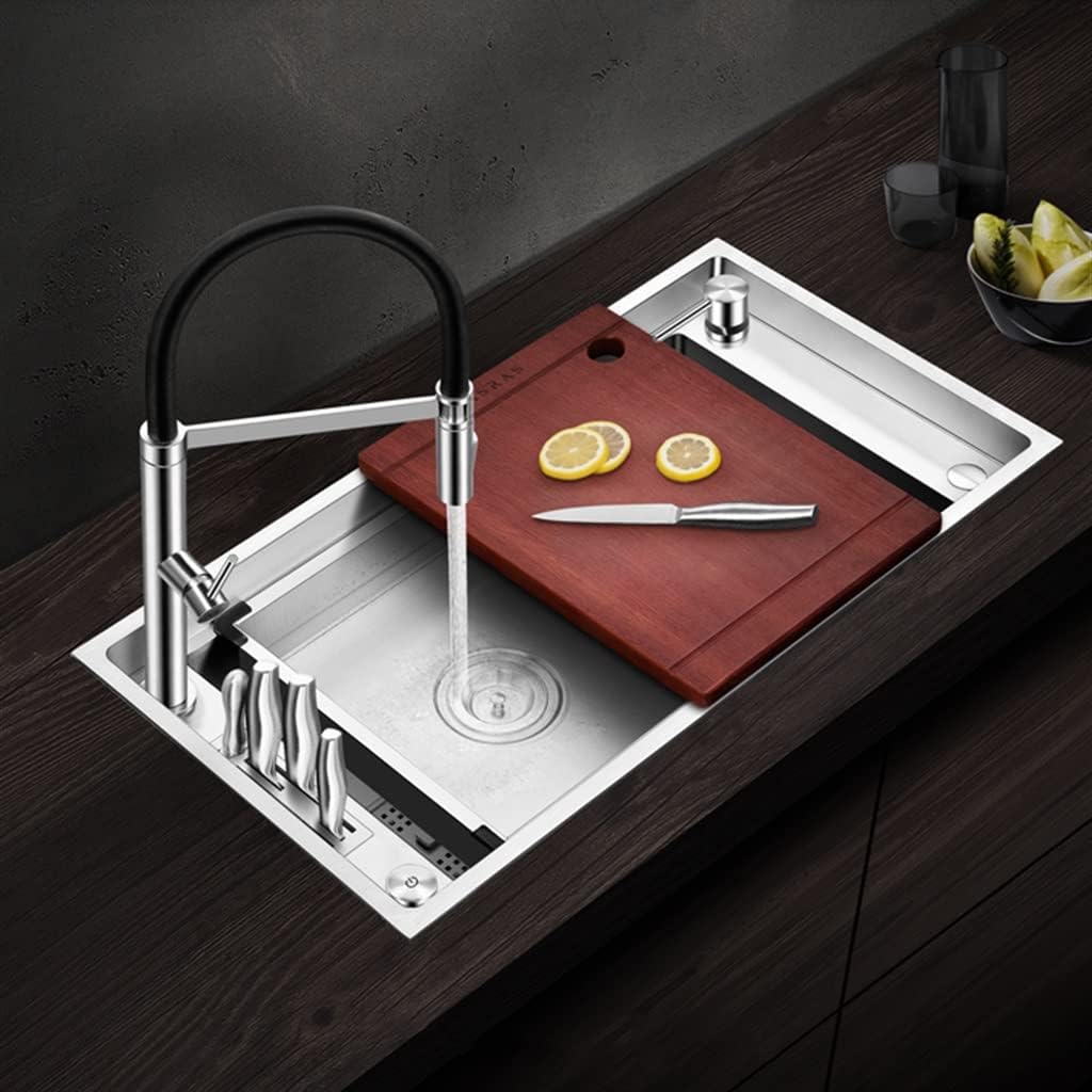 LMMDDP Kitchen 304 Stainless Steel Handmade Sink Large Single-slot Ladder-type Under-counter Washing Dish Middle Plate : Industrial & Scientific