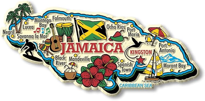 Jamaica Jumbo Country Map Magnet by Classic Magnets, 3D Rubber Vintage-Style Collectible Souvenirs and Gifts Made in the USA
