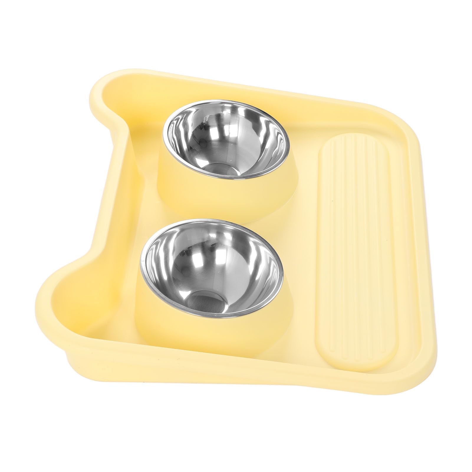 Generic Ciotole Doppie per Mangiatoia per Animali Domestici in Acciaio Inossidabile con Design Inclinato di 15° - Set di Ciotole per Cibo per Cani Gatti Rialzate a Prova di Fuoriuscite per (YELLOW)