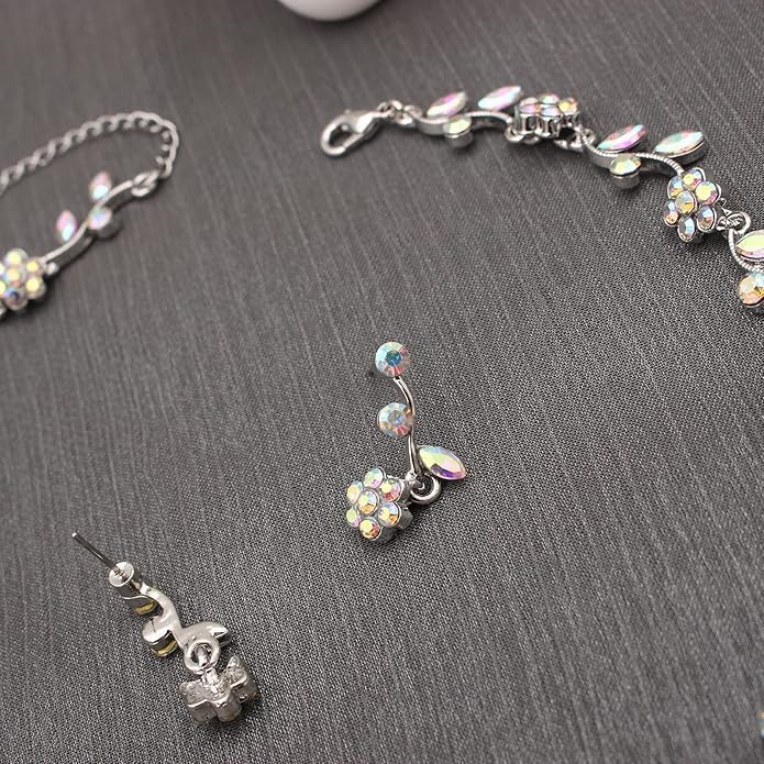 Elegant Wedding Austrian Crystal Flower Choker Necklace Dangle Earrings Bracelet Jewelry Set for Women Prom Party Bridal - Image 5