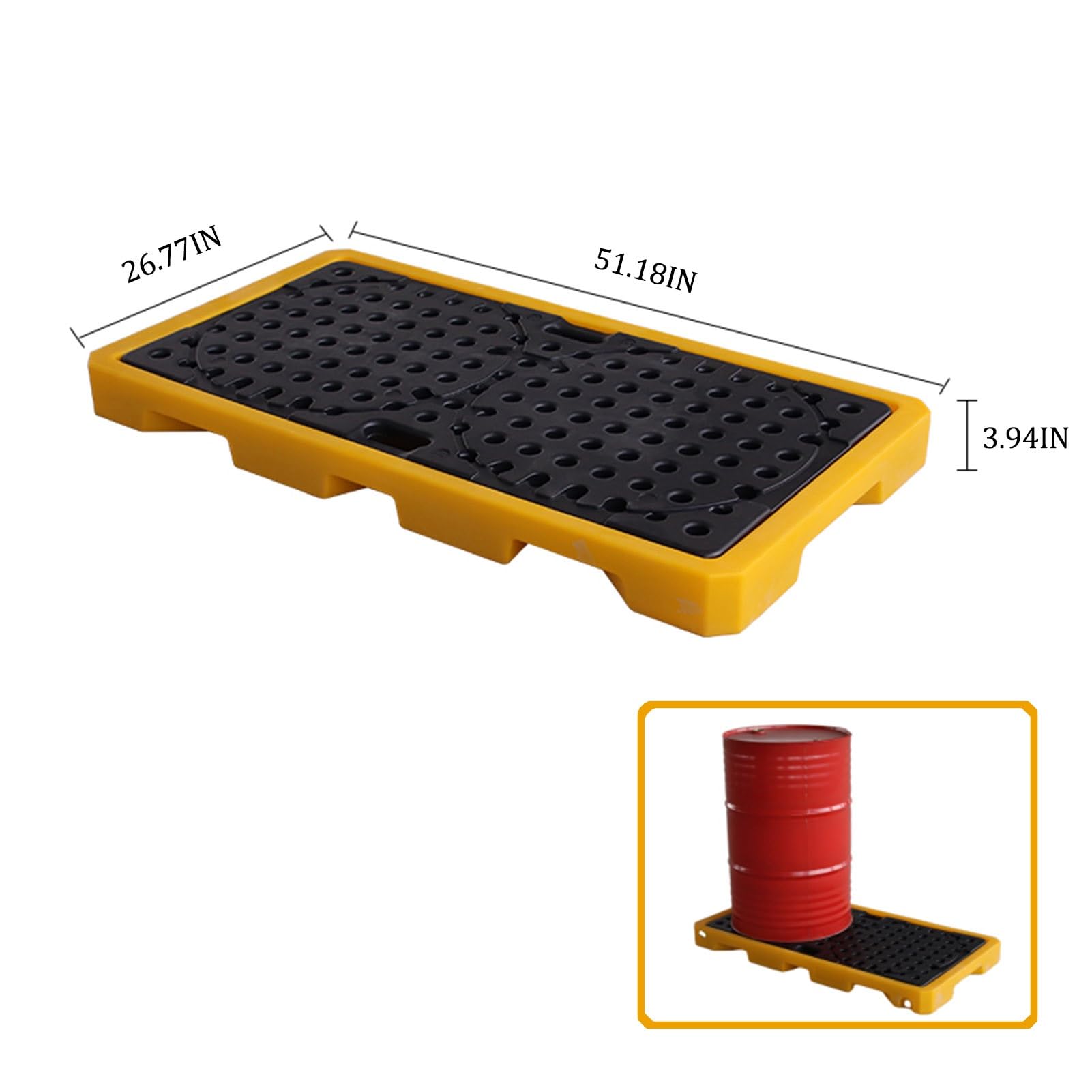 Stapelbare Auffangwanne Für Industrieöl, Robuste Und Auslaufsichere Polyethylen-Ölfasswanne Mit Abfluss, 2 Stück, Ideal Für Werksgaragen, Gelb, 51,18 X 26,77 X 3,94 cm