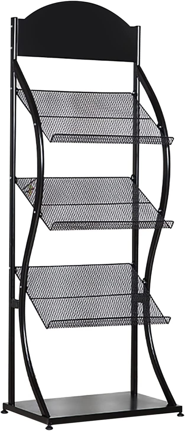 Jkjzsalj Black Floor-Standing Magazine Rack,Magazine Stand,3 Pocket Brochure Display Stand Waiting Room/Reception Area/Bank Hall Posters Organizer Rack Easy Assembly,