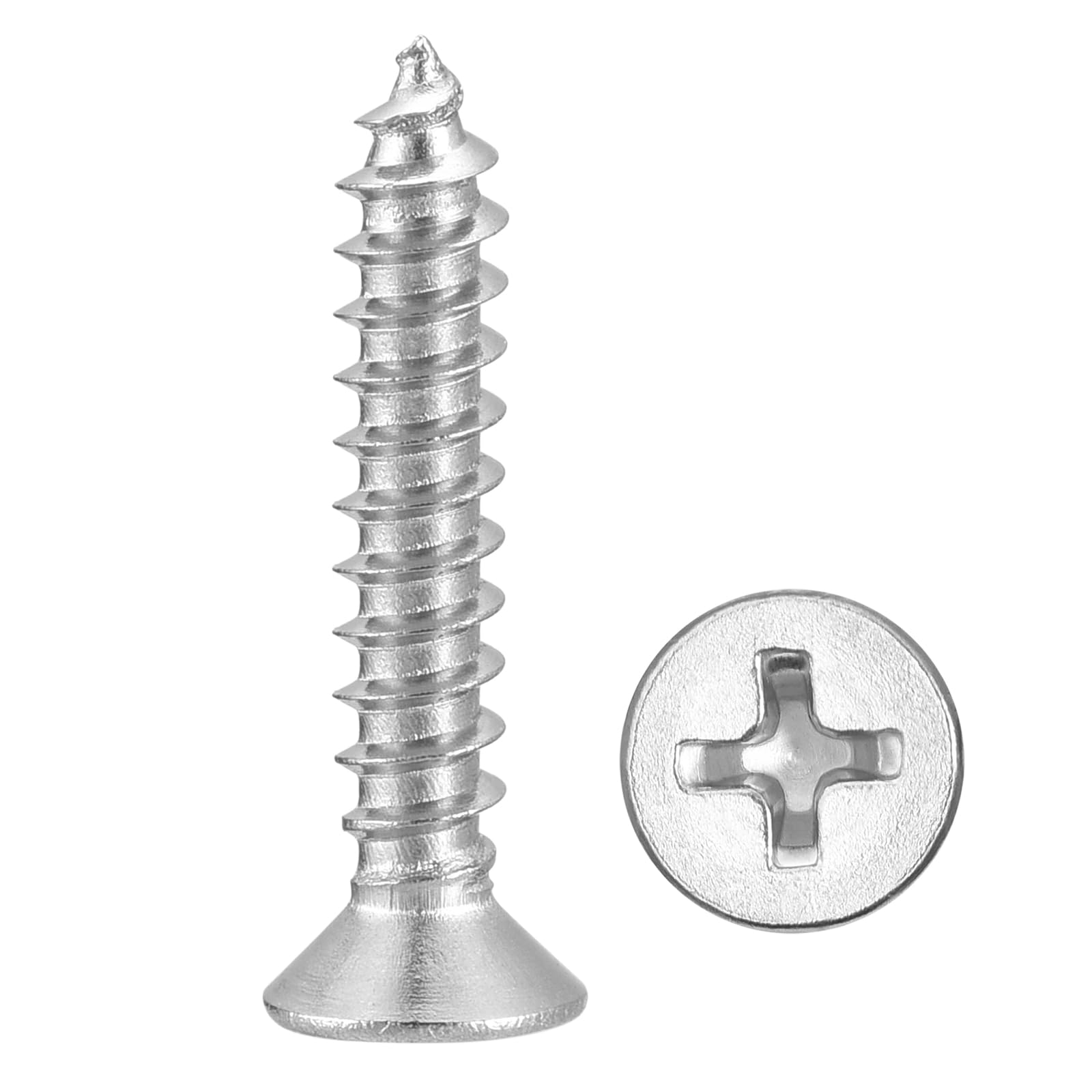 METALLIXITY Countersunk Phillips Wood Screw (#4x5/8") 200Pcs, 304 Stainless Steel Coarse Thread Phillips Drive Flat Head Wood Screws - for Furniture Installation Repair, Silver โ image 1