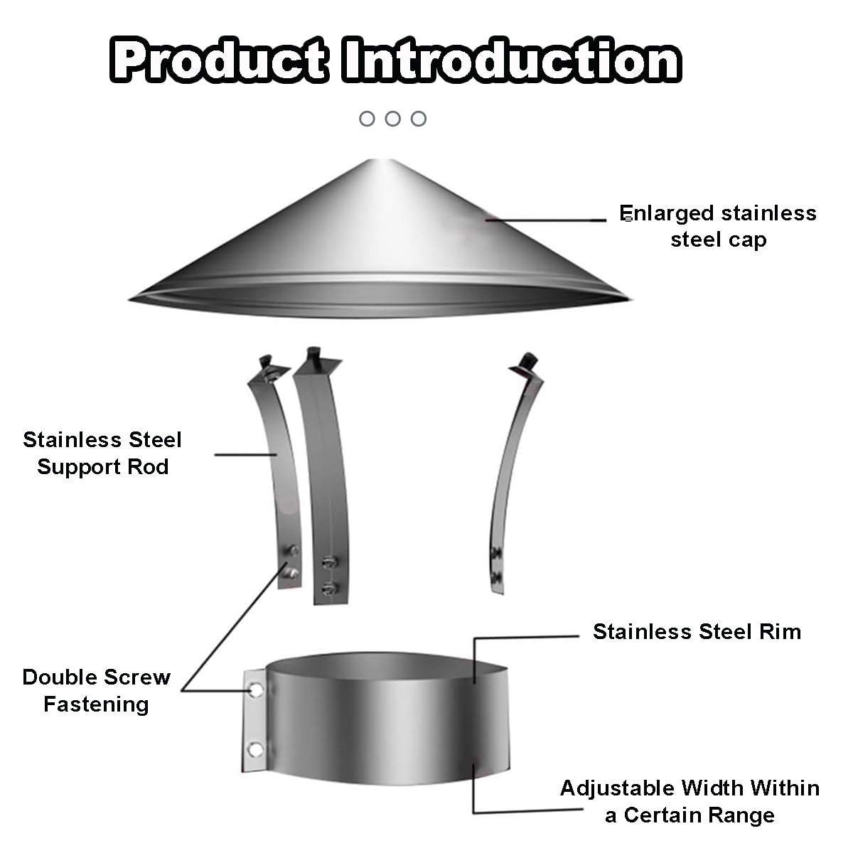 Comignolo in Acciaio Inox, Cappello per Camino Conico Cappa, Comignolo Antivento Antipioggia, per Scarico Fumi ø75-315 mm, Copertura per Camino(315mm/13in)