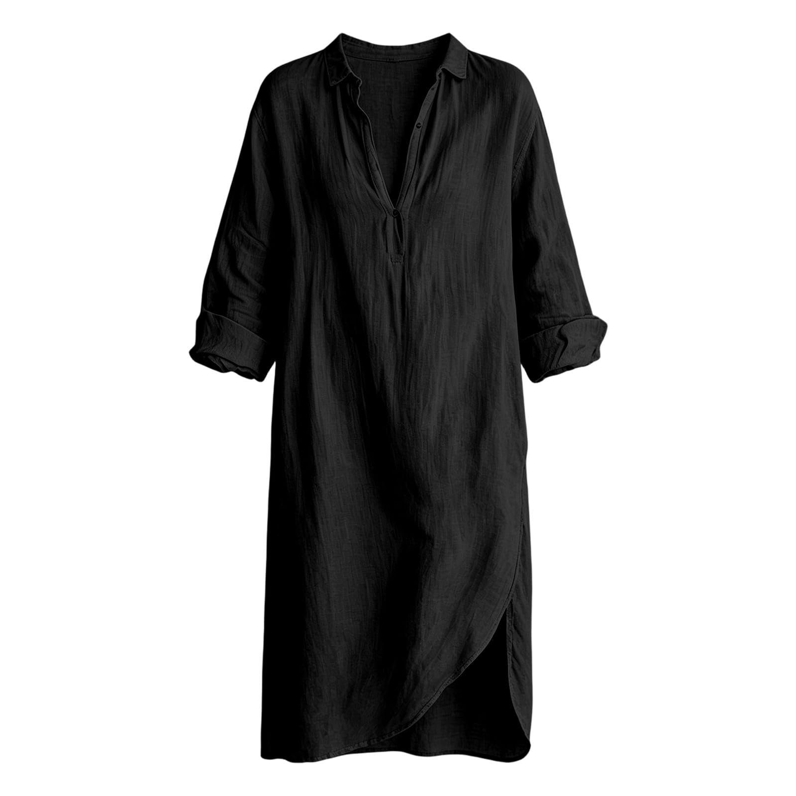 Vestido de muselina para mujer, manga larga, cuello en V, vestido de verano, algodón y lino, de secado rápido, vestidos de playa para mujer