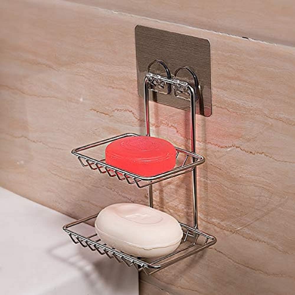 Luxansa Stainless Steel Self-Adhesive Wall Mounted Double Layer Magic Sticker soap Dish Holder & Dispensers Waterproof Kitchen Bathroom Accessories Soaps Storage Device Hanging Bathroom Rack for Home (B097DPTXQP) Amazon Price History, Amazon Price Tracker