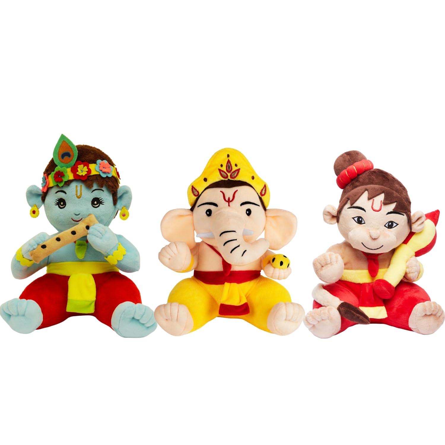 Panda's Box Mantra Chanting Baby Krishna, Hanuman & Ganesha| Musical Soft Plush Toys | Non-Toxic, Safe | Best Birthday Gift for Newborn Kids (Boys, Girls) | Free Colouring Book | Pack of 3, Medium