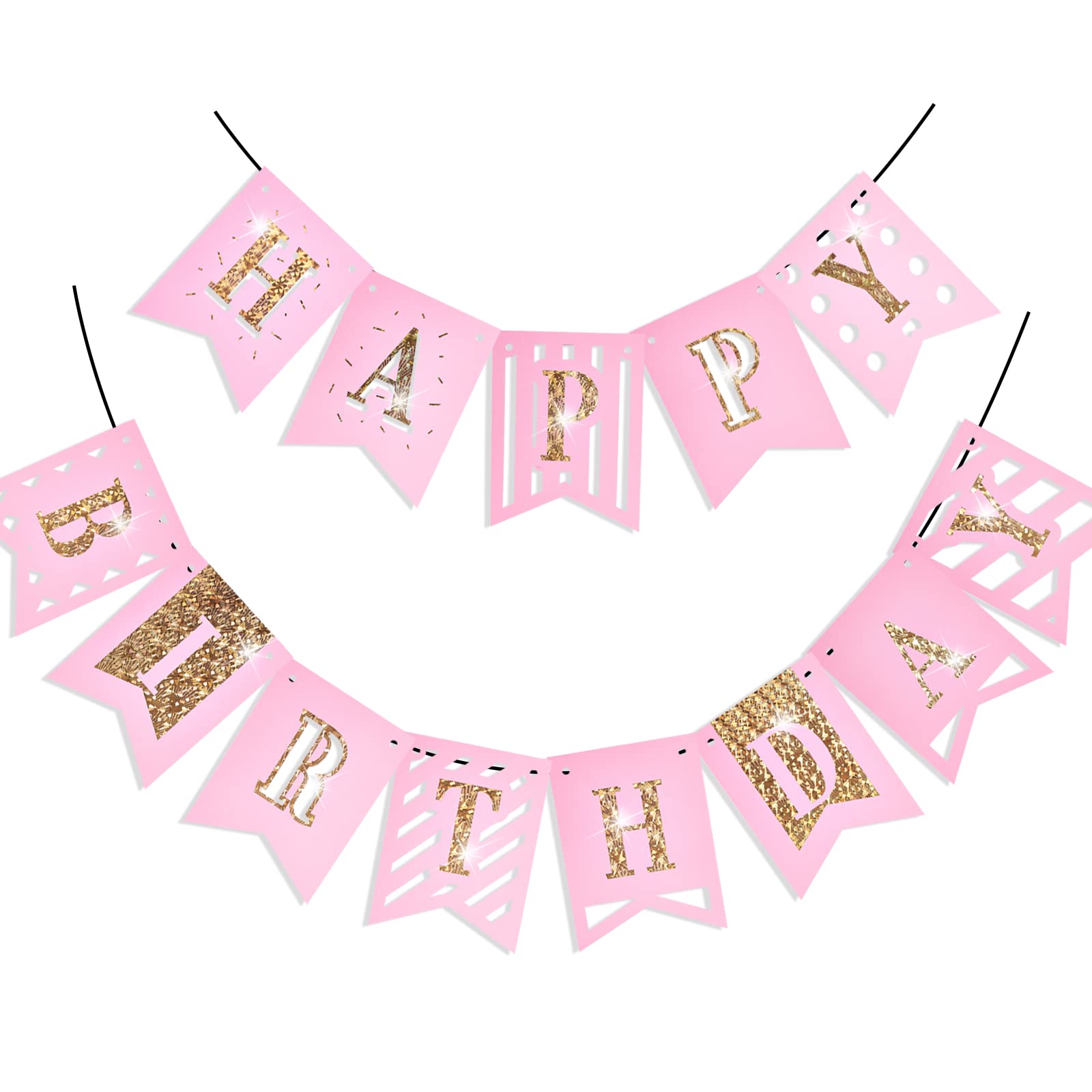 PartyWoo Happy Birthday Banner, Happy Birthday Sign Banner, Pink and Gold Birthday Banner, Happy Birthday Decorations, Pink Birthday Decorations, Birthday Party Decorations Girls, Party Supplies