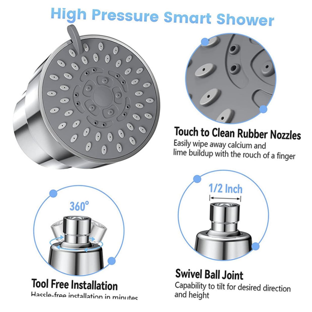 Duschkopf Wasserfilter mit Verstellbarem Winkel, Silber, Abs und Metall