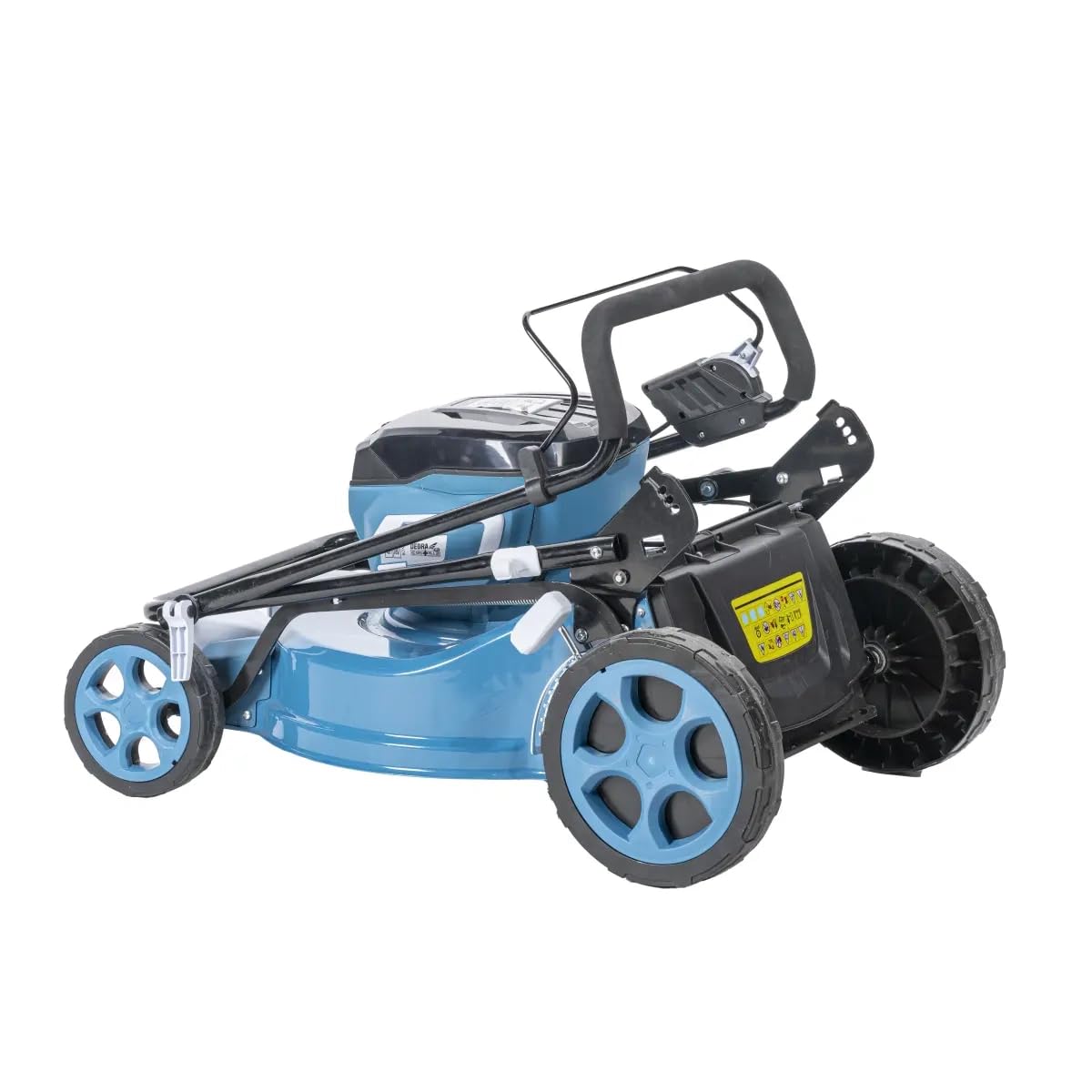 Dedra - Cortacésped inalámbrico con 2 baterías de 18 V y Cargador de Cuchilla V-Cut, Alto Rendimiento 2800-3200 RPM, Ancho de Corte: 460 mm, Altura de Corte: 30-75 mm, Cesta de Hierba de 62 L