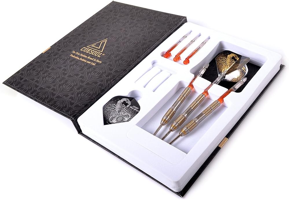 CUESOUL Black Scorpion 22/24/26 Grams Tungsten Steel Tip Dart Set,Barrel with Titanium Coated Finished