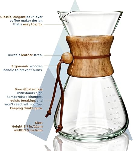 Miniatura 8 de AGOGO Set de cafetera Pour Over Classic Series con filtro de 10 tazas de forma delgada