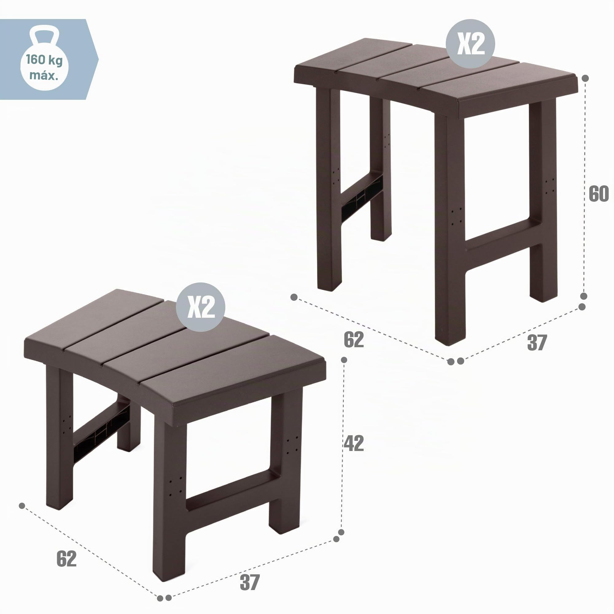 Intex Pack 2 Bancos medianos y 2 Grandes para SPA Circular 4 Personas, Alturas 42 cm y 60 cm, Modulares, Polipropileno con protección UV, Soportan 160 kg, Montaje sin Herramientas (55096)