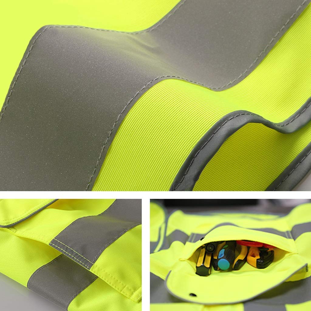 Chaleco de Seguridad para Hombre, Chaleco Reflectante de Seguridad 100% poliéster Cómodo y Transpirable Cremallera/Bolsillo Chalecos Reflectantes de Alta Visibilidad 2 Piezas (Amarillo, L)