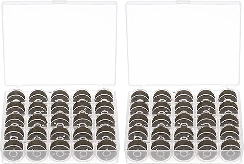 HARFINGTON Paquete de 2 hilos de bobina preenrollados, tamaños estándar con 25 compartimentos, caja para bordar y máquina de coser, color marrón