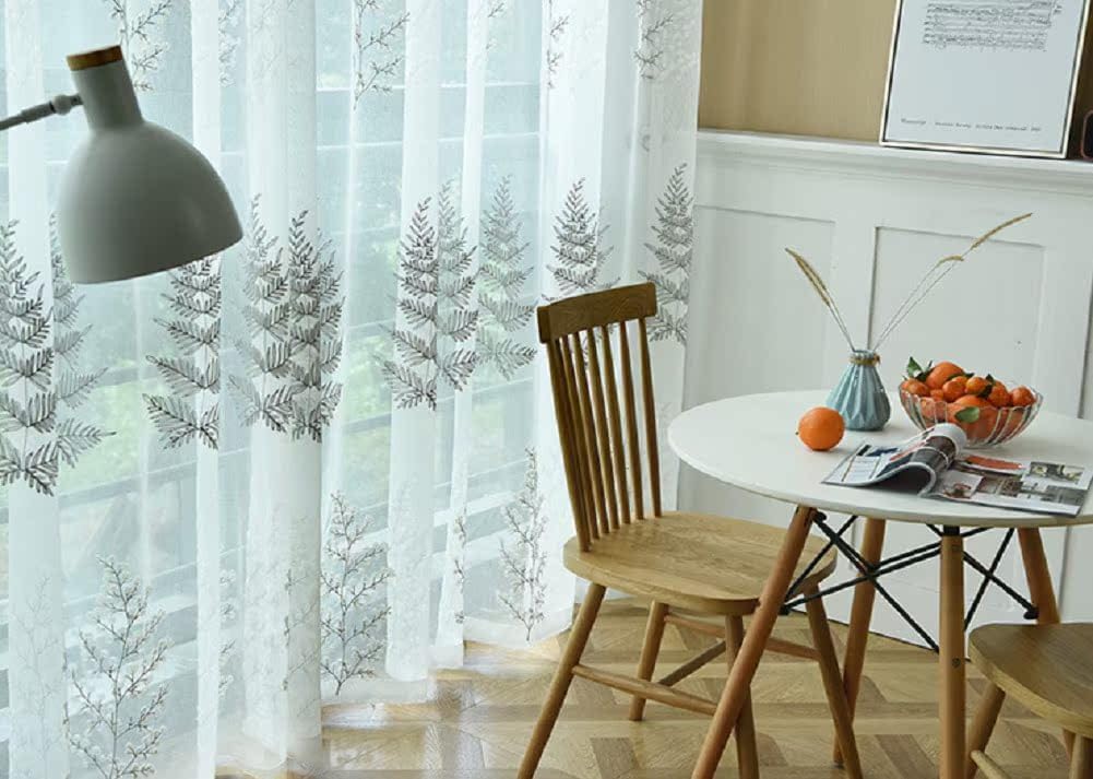 Nordic Simple Small Fresh Embroidery Linen Sheer Curtains Window Treatments Rod Pocket for Living Room Bedroom(2 Panels, W 54 x L 84 inch, Grey)