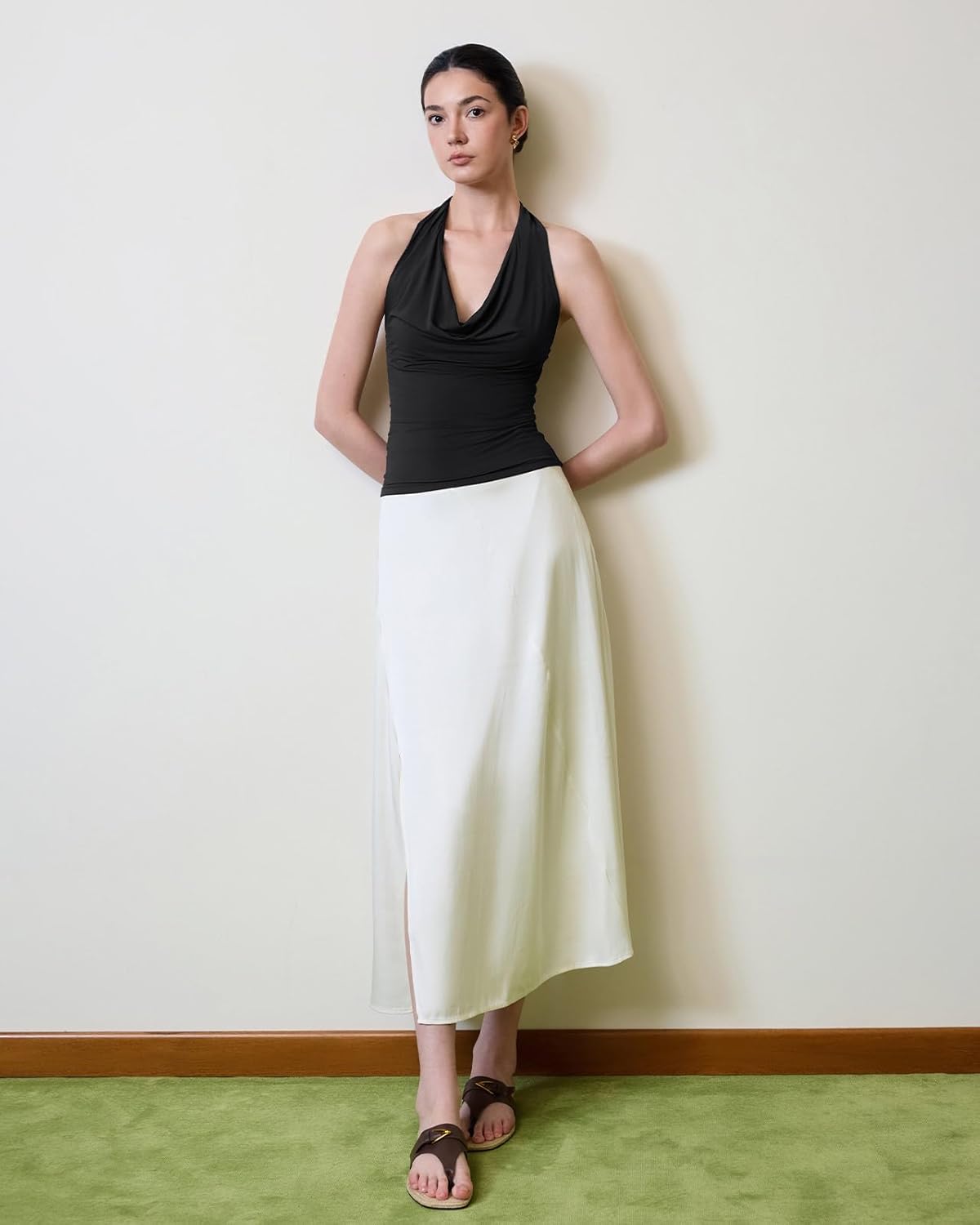 SUUKSESS Women Deep V Built in Bra Cowl Halter Tops Going Out Open Back Tank Tops - Image 5