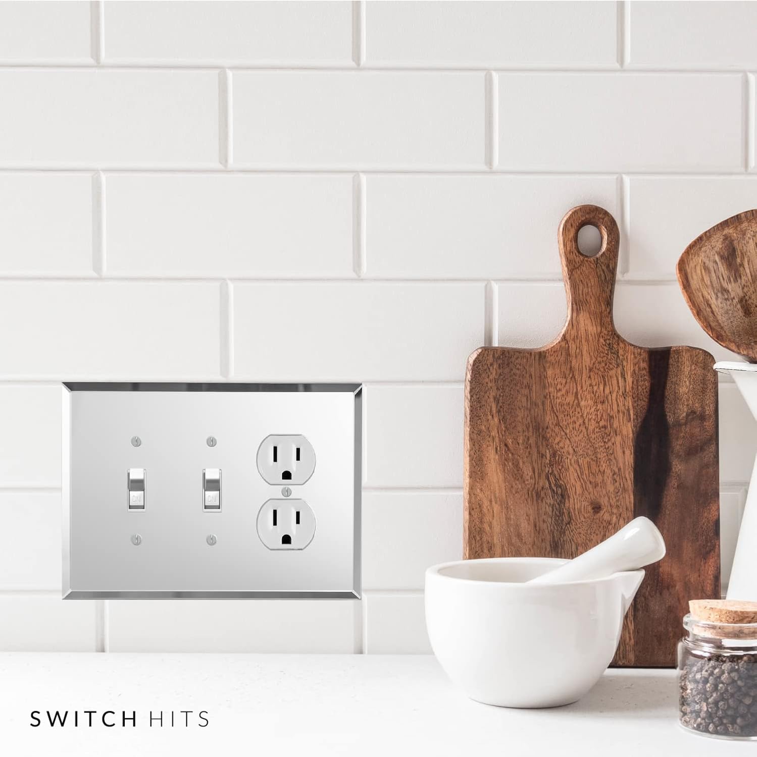 Switch Hits Plain Glass Mirror Outlet Wall Plate | 2 Toggle - Duplex | 7.5" x 5.25" | Professional Quality Glass Mirror Switch Plate Covers For All Configurations