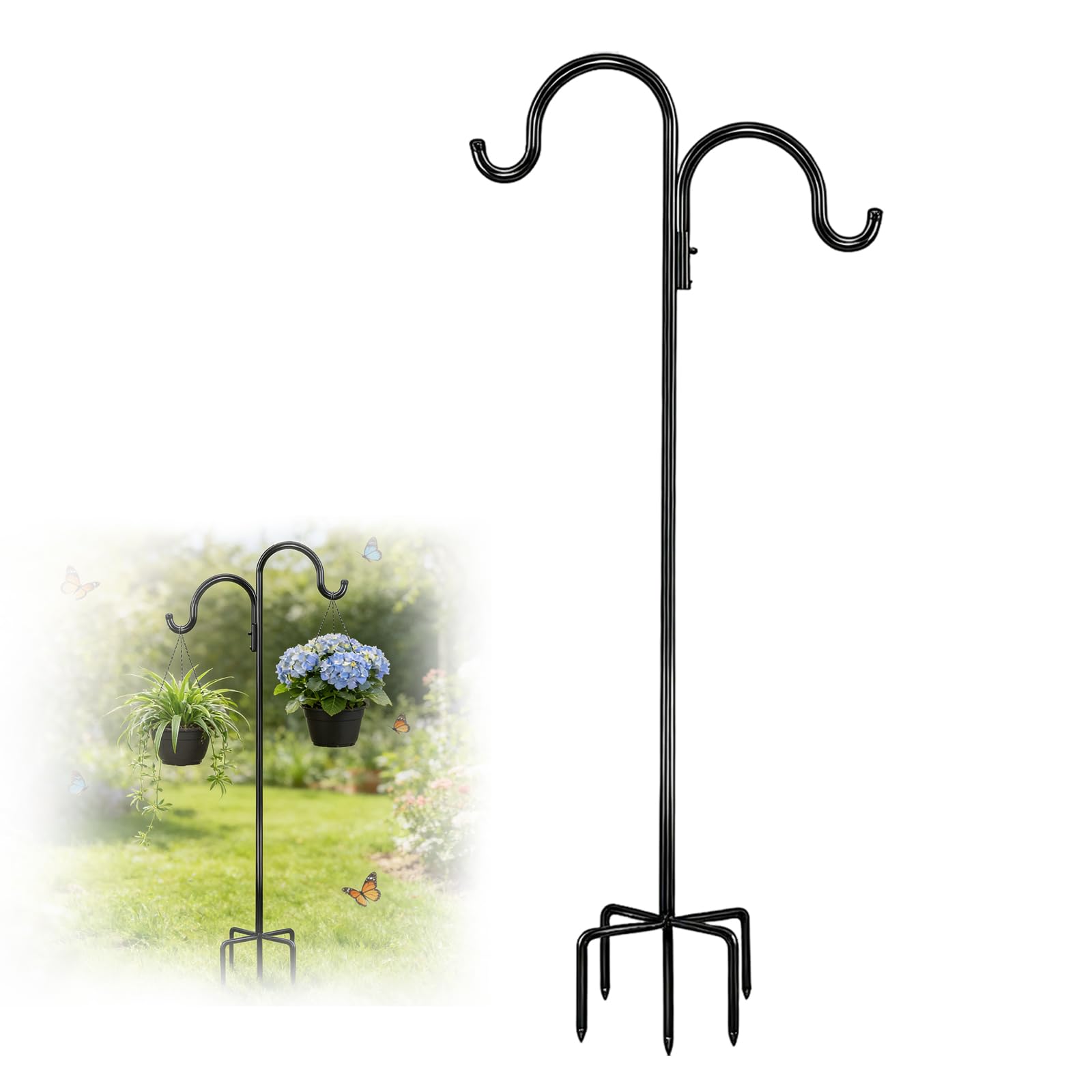 BORDEAG Ganci da pastore da giardino, per esterni, 193 cm, ganci da pastore per uccelli, per esterni, 5 supporti Prong Base, per piante, lanterne, mangiatoia per uccelli